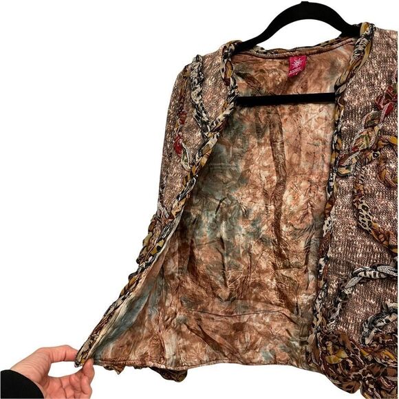 SANDY STARKMAN Textured Open Knit Cardigan Blazer Jacket Brown S - Picture 2 of 9